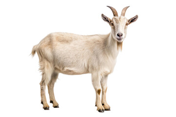 Fototapeta premium Goat standing on a soft pasture in the countryside during a sunny afternoon, cut out