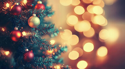 Christmas Tree with Warm Lights and Decorations