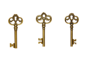 set of golden old keys isolated
