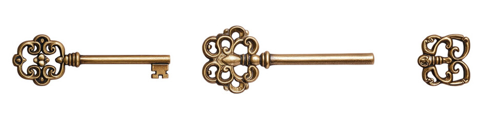 set of golden old keys isolated