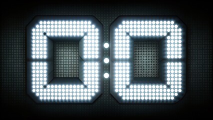 Macro Close-up of Matte White Digital Countdown Timer Displaying 01:00:00 on Black Background - 4K Motion Graphics Stock Photo