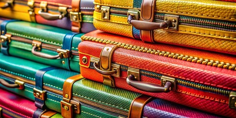 Macro Close-Up of Stacked Suitcases: Travel, Luggage, Adventure, Journey, Vacation