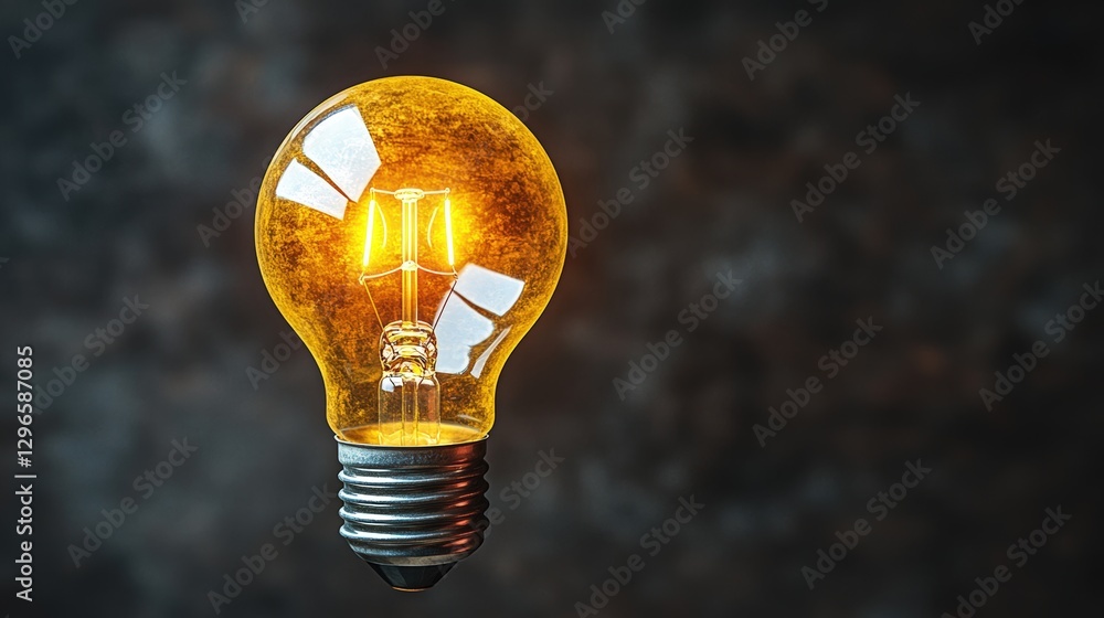 Poster clear light bulb illuminating against a dark background highlighting its shape and design features