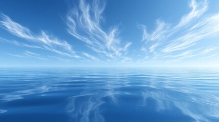 Obraz premium Calm ocean, tranquil sky, reflective surface, digital art, background image