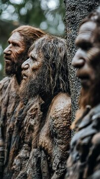 Ancient figures display intricate details of early human existence in a woodland setting