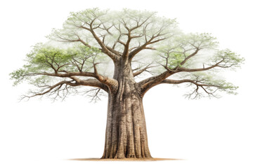 Majestic tree with thick trunk and lush foliage symbolizes strength and resilience in nature's landscape, cut out