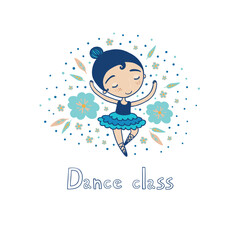 Dance Class Cute Ballerina Hand-Drawn Illustration
