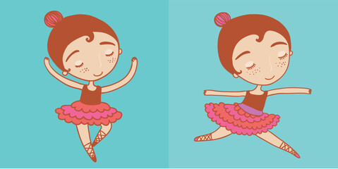 Two Ballerinas Cute Hand-Drawn Dance Illustration