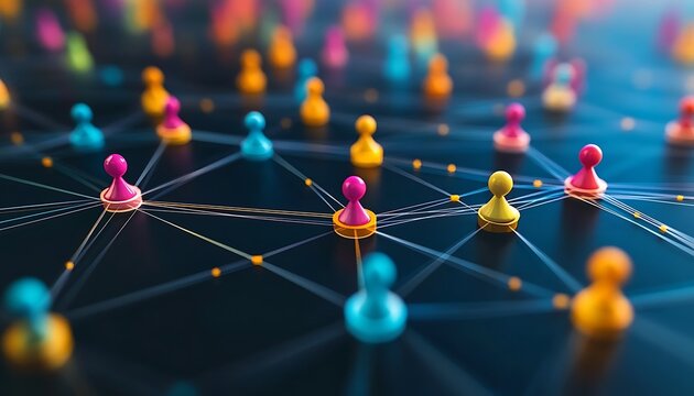 Network connection, colorful game pieces