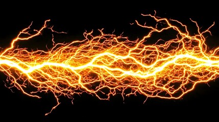 Abstract Lightning Bolt Affecting Dynamic Atmosphere with Bright Orange Glow on Black Background