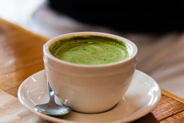 Close-up of the matcha on the table