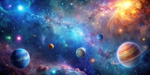 Galaxy Nebula Background with Sparkling Stars and Planets , galaxy, planets,  galaxy, planets, celestial
