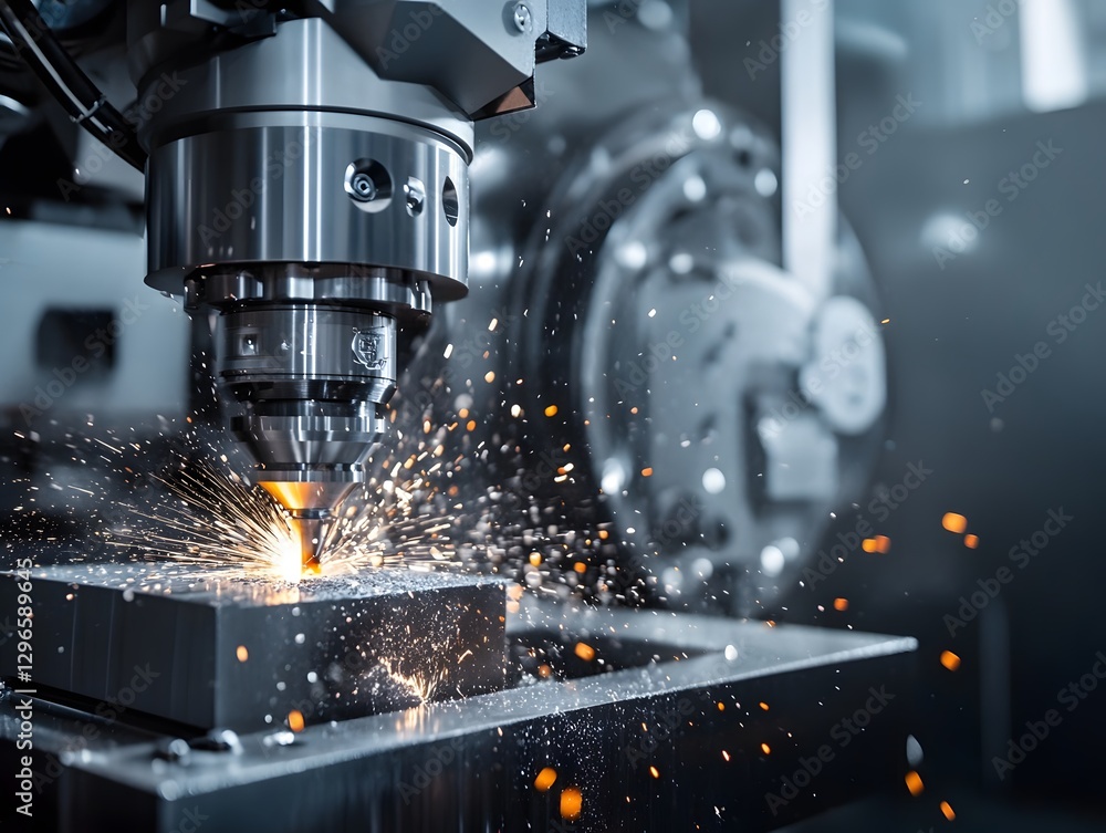 Aufkleber Precision machining process with sparks and cutting tool in action
