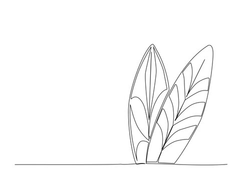 Continuous one line drawing of surfing longboard design. Surfboard in single line draw illustration. Editable stroke.