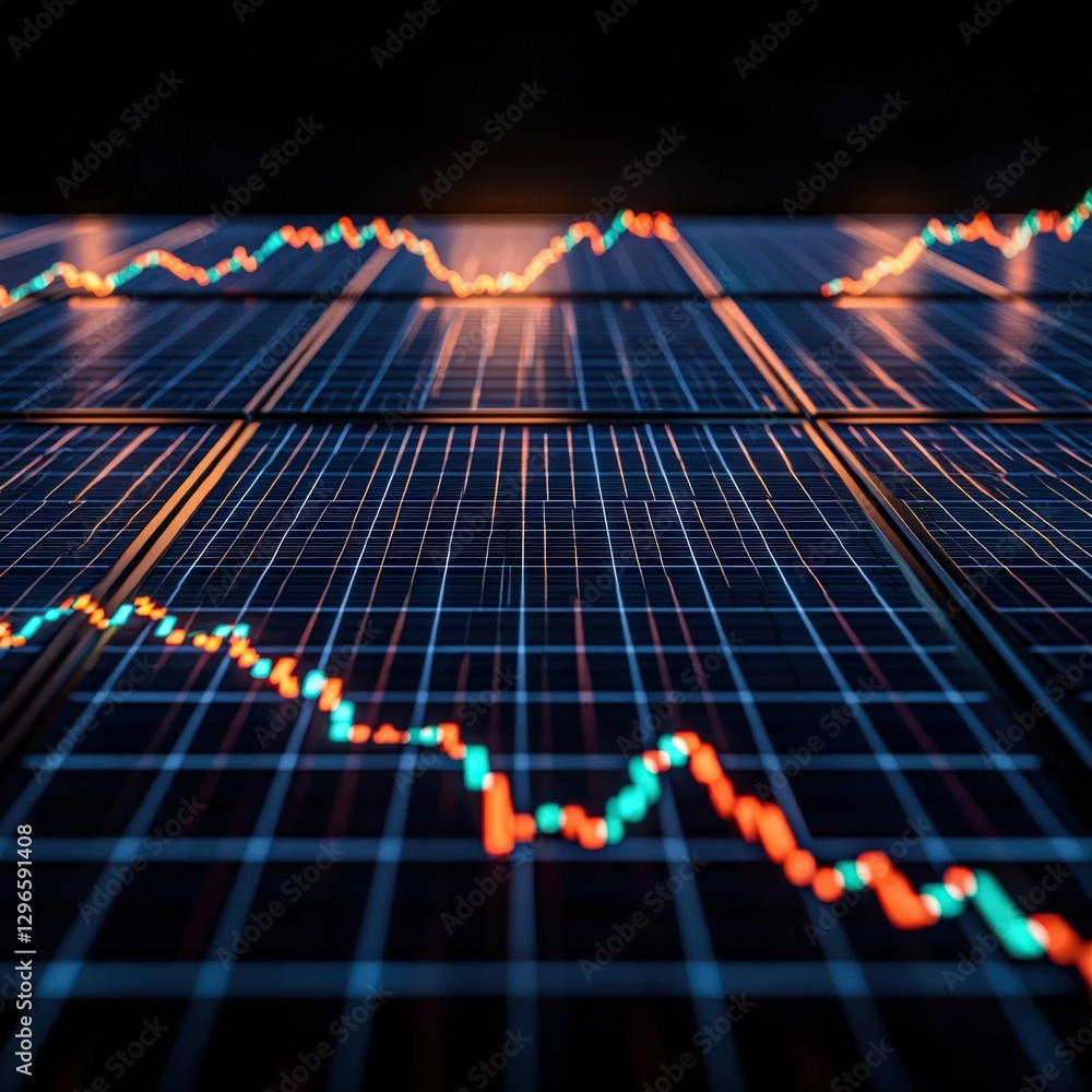 Poster abstract digital financial data visualization with graphs and charts for market analysis
