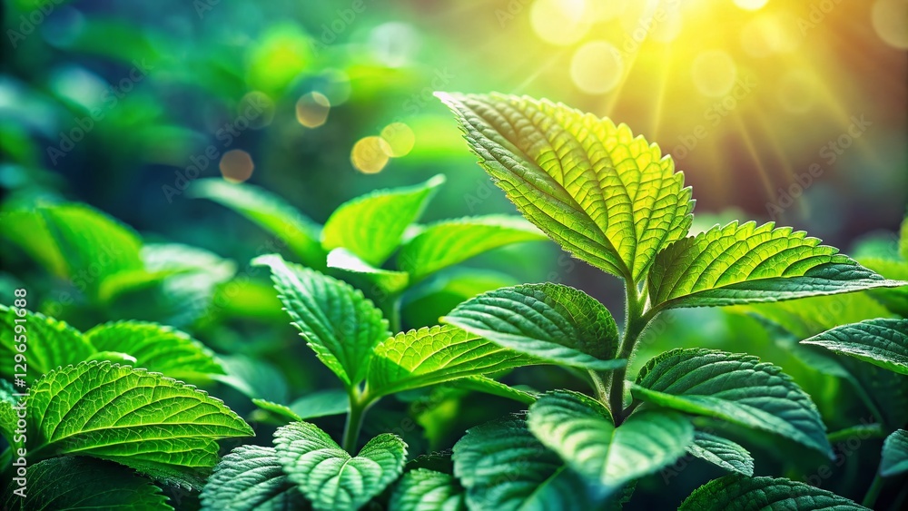 Poster macro photography: green leaf analysis with bokeh background