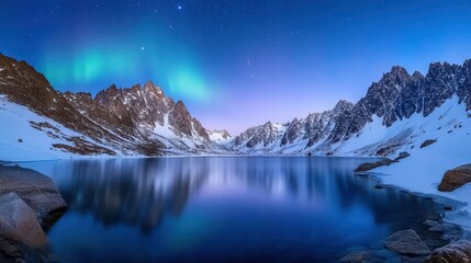 Fototapeta premium Captivating reflection of alpine lake mountain range panoramic view serene environment scenic outlook