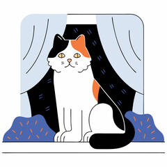 Minimalist Flat Line Art Illustration of a Sitting Cat