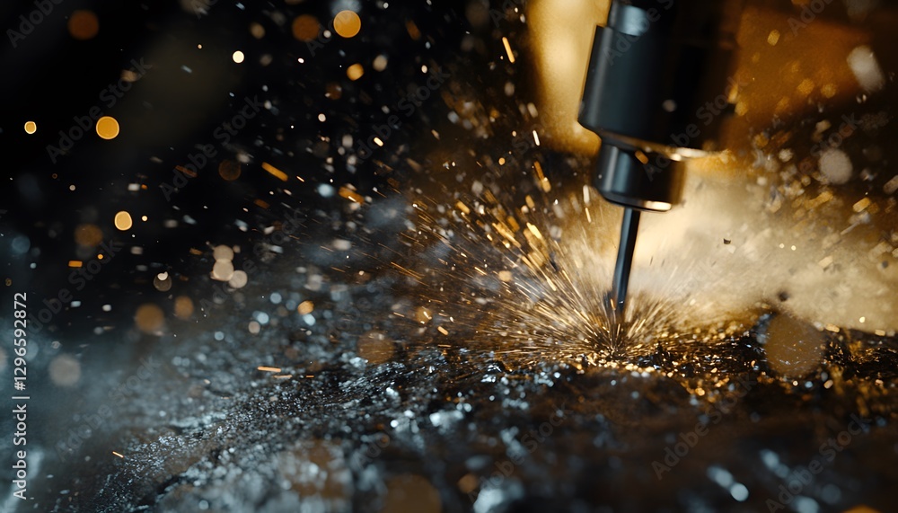 Poster close-up of sparkling metal shavings from precision machining process