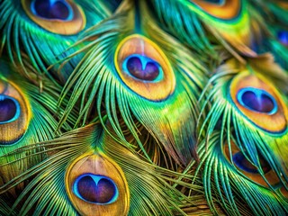 Naklejka premium Macro Photography: Peacock Feather Details, Vivid Colors, Intricate Patterns, Nature