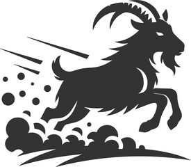 A goat sprinting uphill with dust trailing behind animal silhouette vector