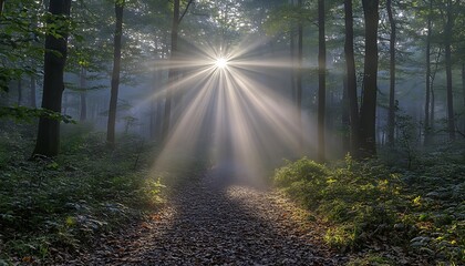 Fototapeta premium Sunbeams Forest Path Morning