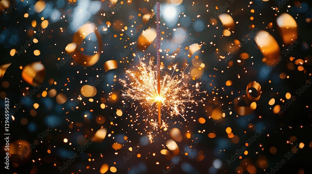 Poster colorful sparkle firework bursting in the night sky creating a dazzling display of light and color