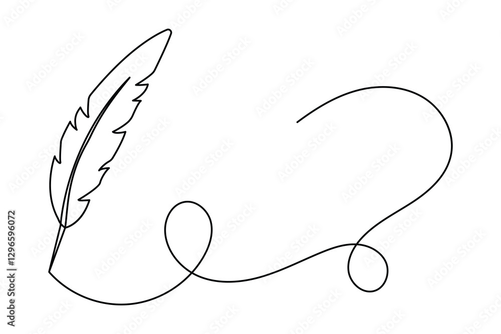 Poster continuous one line art drawing of bird feather minimalist on white background vector design