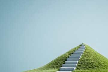 metaphorical representation of weight loss as mountain climb with stairs made of healthy habits leading to peak with