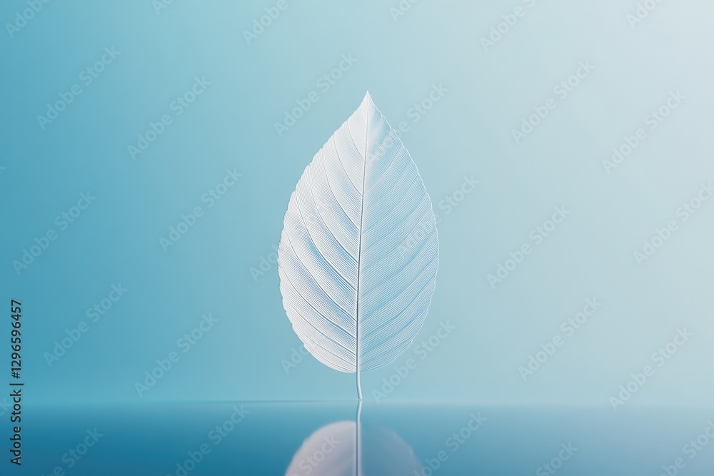 Poster minimalist 3d-rendered shape resembling leaf perfectly symmetrical and reflecting ambient light
