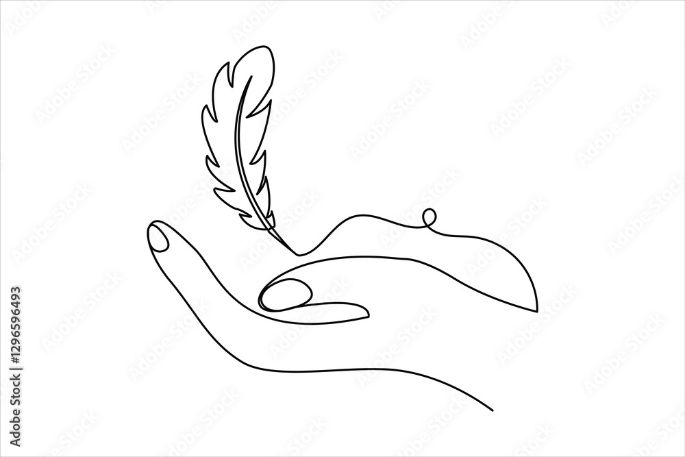 Poster continuous one line art drawing of Bird feather minimalist on white background vector design