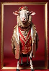 Antropomorfismo,borrego, retrato, arte, hombre borrego elegante