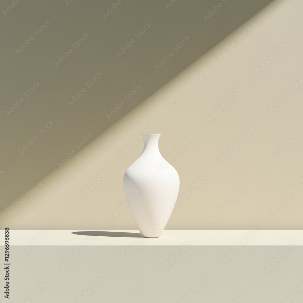 Poster minimalist 3d-rendered vase with organic shapes standing on plain platform soft ambient light copy s