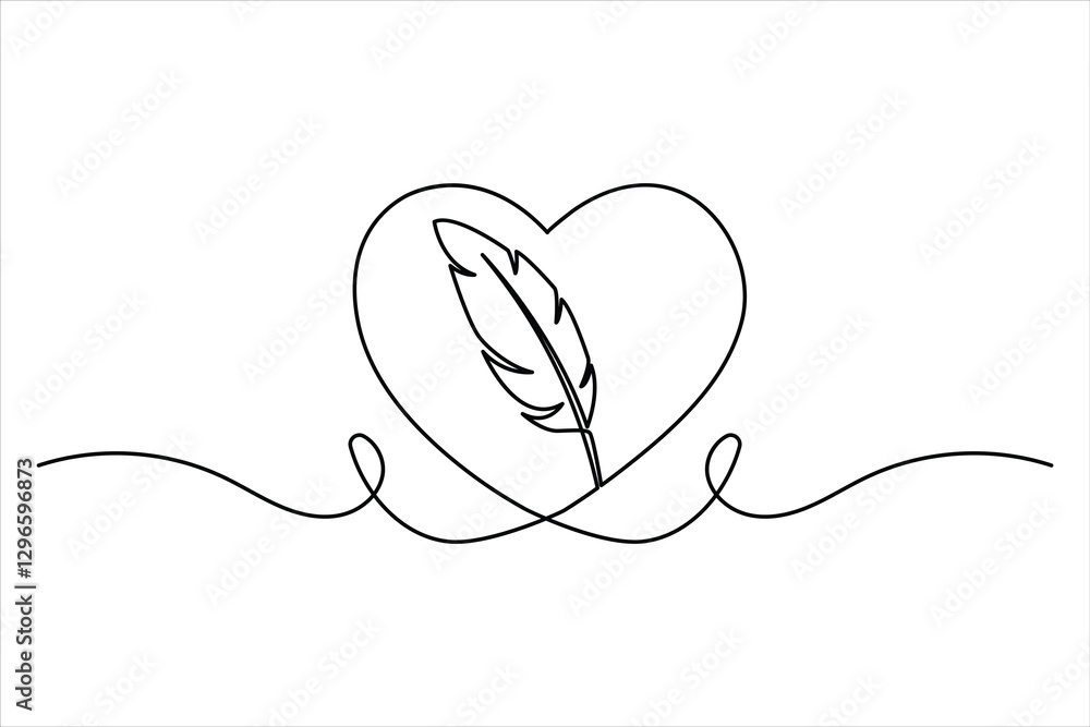 Poster continuous one line art drawing of bird feather minimalist on white background vector design