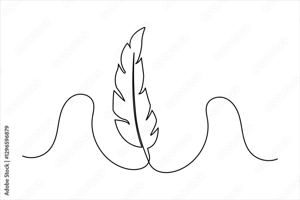 Poster continuous one line art drawing of bird feather minimalist on white background vector design
