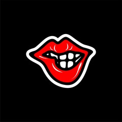 Bold Red Lips with Playful Bite Vector Illustration.  Perfect for fashion, beauty, expression, and trendy graphic design projects.