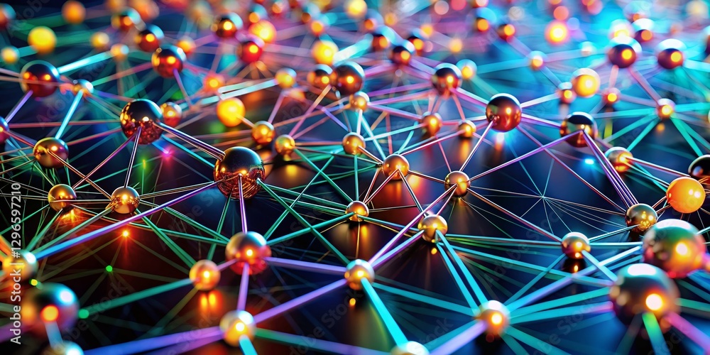 Poster macro shot of 3d network nodes and connections - abstract technology background