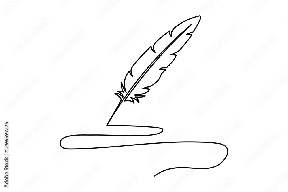 Poster continuous one line art drawing of bird feather minimalist on white background vector design