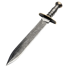 An ultra-realistic close-up of an antique U.S. soldier?s bayonet with intricate engraving on the...