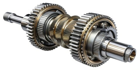 shaft with gears from the gearbox isolated rendering, mechanical parts, mechanical system