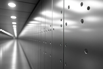 Metallic Tunnel: Modern Architecture, Steel Walls, Industrial Design