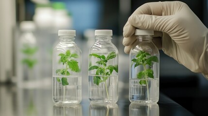 Plant bottles inspected in laboratory setting