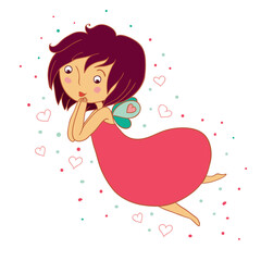 Cute Fairy Girl with Heart Wings