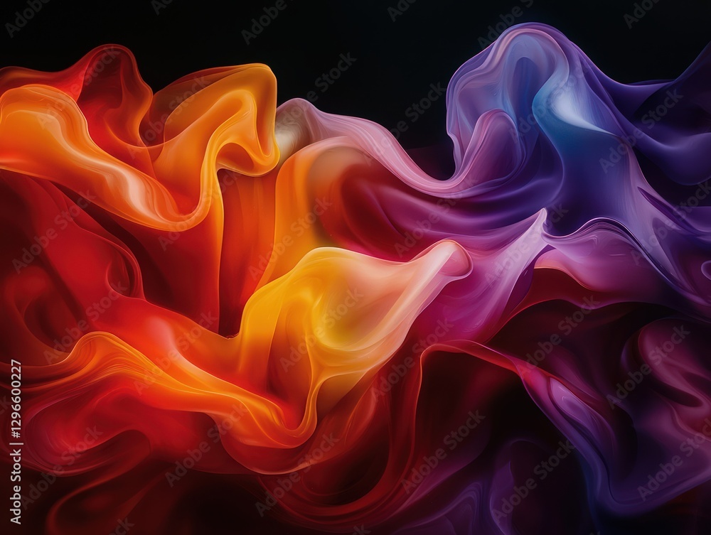 Poster dynamic and colorful abstract fabric flowing in warm and cool tones with ethereal elegance