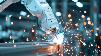 Robotic welding action industrial factory technology video workshop environment close-up view automation process