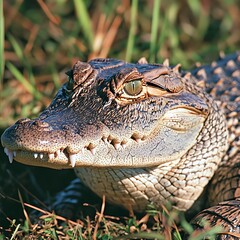Obraz premium Young Alligator in Swamp Grassland