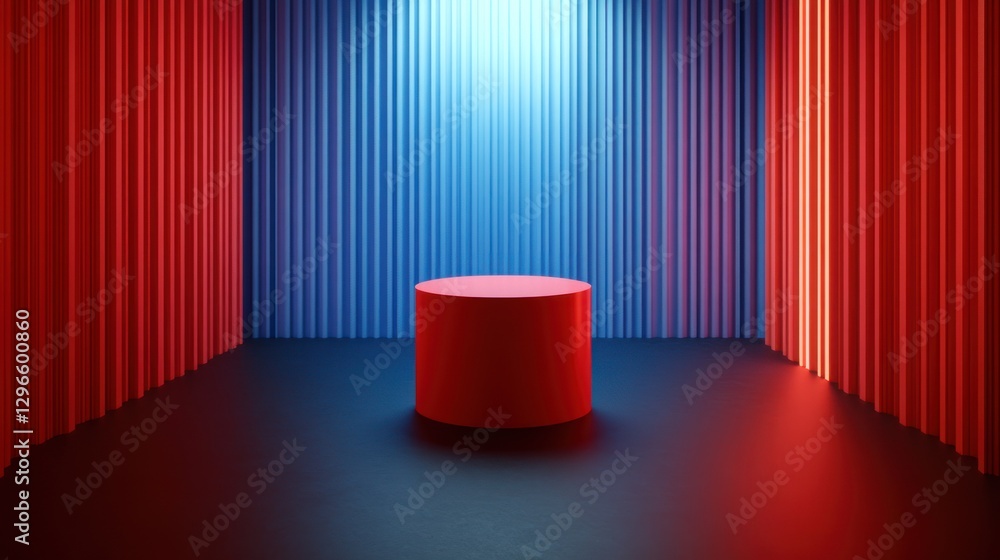 Poster abstract red platform and colorful background for product display mockup