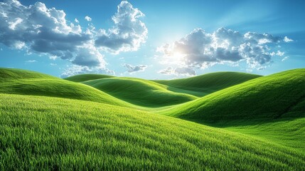 Breathtaking sunrise over rolling green hills nature landscape vibrant atmosphere peaceful viewpoint