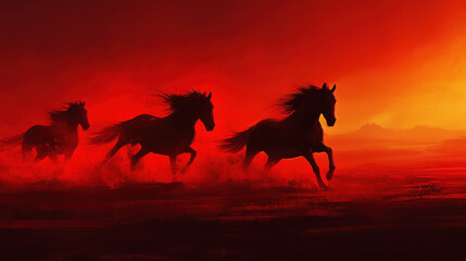 Abstract sepia image of horses in motion