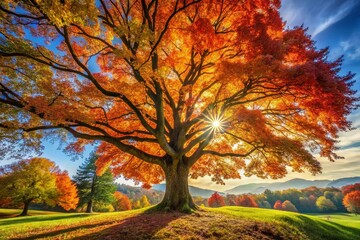 Majestic Autumn Tree, Golden Leaves, 8K Wallpaper, Nature Photography Stock Image